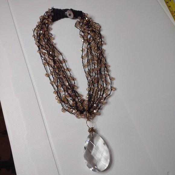 Very Pretty 19 Inch Black Fabric And Orangish Glass Bead Necklace - Picture 3 of 12